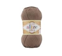 Alize Diva Lot de 4 pelotes de fil à tricoter 100 % microfibre acrylique effet soie 400 g Couleur (688 marron laiteu)