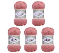 Alize Diva Lot de 5 écheveaux de fil à tricoter à la main en microfibre acrylique effet soyeux 100 % microfibre 500 g (619 - Corail)