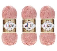 Alize Diva Yarn Fil 100 % microfibre acrylique, effet soie, 3 écheveaux, 400 g, couleur (145 - poudre)