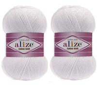 Alize Lot de 2 écheveaux de fil en coton doré 55 % coton 45 % acrylique pour tricot à la main, 200 g, 700 m (55-blanc)