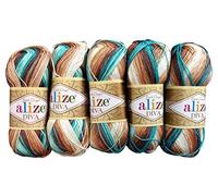 Alize Lot de 5 pelotes de laine Batik multicolore avec dégradé de couleur, 500 g de laine mercerisée en microfibre acrylique (vert menthe, crème, etc. 4603).