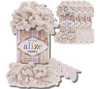 Alize Lot de 5 pelotes de laine turque bouffée Super Bulky - 100 g - Pelote de laine chenille douce - Pour amigurumi (Ivory | 599)