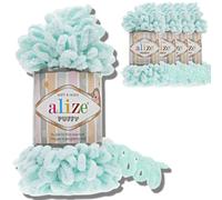 Alize Lot de 5 pelotes de laine turque Puffy Super Bulky - 100 g - Douces - Pour bébé - Pelote XXL - Pour Amigurumi - Vert eau - 15