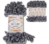 Alize Lot de 5 pelotes de laine turque Puffy Super Bulky - 100 g - Doux - Pour bébé - Pelote XXL - Pour Amigurumi - Gris froid - 87