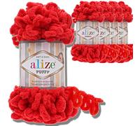 Alize - Lot de 5 pelotes de laine turque Puffy - Super Bulky - Pelote XXL - Douce - Pour bébé - 100 g - Pelote XXL pour amigurumi (rouge, 56)