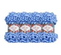 Alize Puffy Fine Baby Blanket Petites boucles 100 % micropolyester Fil doux Lot de 4 pelotes 400 g 64 yds (112 - Bleu)