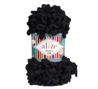 Alize Puffy Fine Baby Blanket Small Loop 100% Micropolyester Soft Yarn Lot de 4 pelotes 400 g 64 yds 60 - Noir