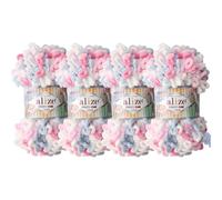 Alize Puffy Fine Color Baby Blanket Petites boucles 100 % micropolyester Fil doux Lot de 4 pelotes 400 g 64 yds (5945)