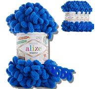 Alize Puffy - Lot de 5 pelotes de laine turque de 100 g chacune - Super Bulky - Pelote XXL pour Amigurumi - Douce - Laine bébé, pour crochet et tricot (Bleu royal - 141)