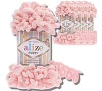 Alize Puffy - Lot de 5 pelotes de laine turque de 100 g chacune - Super Bulky - Pelote XXL pour Amigurumi - Douce - Laine bébé, pour crochet et tricot (Rose poudré - 340)