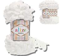 Alize Puffy - Lot de 5 pelotes de laine turque de 100 g chacune - Super Bulky - Pelote XXL pour Amigurumi - Douce - Laine bébé, pour crochet et tricot (Blanc - 55)