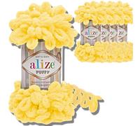 Alize Puffy - Lot de 5 pelotes de laine turque de 100 g chacune - Super Bulky - Pelote XXL pour Amigurumi - Douce - Laine bébé, pour crochet et tricot (Jaune - 216)