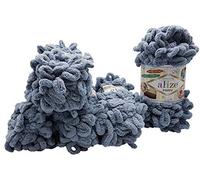 alize Puffy super bulky Lot de 5 pelotes de laine à tricoter, 100 g par pelote donc 500 g au total, à boucles, idéales pour le tricotage au doigts et sans aiguille, en gris 428