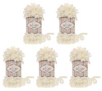 alize Puffy super bulky Lot de 5 pelotes de laine à tricoter, 100 g par pelote donc 500 g au total, à boucles, idéales pour le tricotage au doigts et sans aiguille, en crème 62