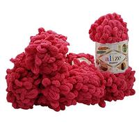 alize Puffy super bulky Lot de 5 pelotes de laine à tricoter, 100 g par pelote donc 500 g au total, à boucles, idéales pour le tricotage au doigts et sans aiguille, en rose 149