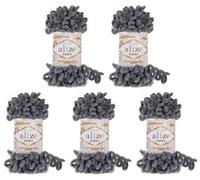 Alize Puffy super bulky Lot de 5 pelotes de laine à tricoter, 100 g par pelote donc 500 g au total, à boucles, idéales pour le tricotage au doigts et sans aiguille, en gris 87