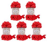 alize Puffy super bulky Lot de 5 pelotes de laine à tricoter, 100 g par pelote donc 500 g au total, à boucles, idéales pour le tricotage au doigts et sans aiguille, en rouge 56