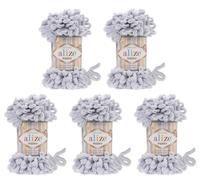 Alize Puffy super bulky Lot de 5 pelotes de laine à tricoter, 100 g par pelote donc 500 g au total, à boucles, idéales pour le tricotage au doigts et sans aiguille, en gris 416