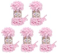 Alize Puffy super bulky Lot de 5 pelotes de laine à tricoter, 100 g par pelote donc 500 g au total, à boucles, idéales pour le tricotage au doigts et sans aiguille, en rose 31