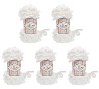 alize Puffy super bulky Lot de 5 pelotes de laine à tricoter, 100 g par pelote donc 500 g au total, à boucles, idéales pour le tricotage au doigts et sans aiguille, en blanc 55