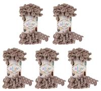 Alize Puffy super bulky Lot de 5 pelotes de laine à tricoter, 100 g par pelote donc 500 g au total, à boucles, idéales pour le tricotage au doigts et sans aiguille, en beige 530