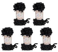 alize Puffy super bulky Lot de 5 pelotes de laine à tricoter, 100 g par pelote donc 500 g au total, à boucles, idéales pour le tricotage au doigts et sans aiguille, en noir 60