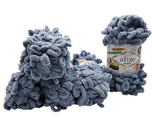 alize Puffy super bulky Lot de 5 pelotes de laine à tricoter, 100 g par pelote donc 500 g au total, à boucles, idéales pour le tricotage au doigts et sans aiguille, en gris 428