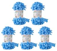 alize Puffy super bulky Lot de 5 pelotes de laine à tricoter, 100 g par pelote et 500 g au total, à boucles, idéales pour le tricotage au doigts et sans aiguille, bleu 289