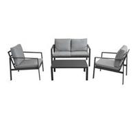 Salon bas de jardin aluminium et tissu (canapé + fauteuils + table basse) - Marlo - 4 places