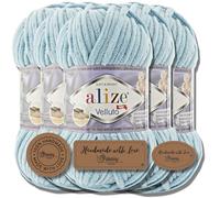 Alize Velluto - Lot de 5 pelotes de laine turque - 100 g chacune - Super Bulky - Pelote XXL - Pour Amigurumi - Douce - Laine bébé, pour crochet et tricot (Azure - 414)