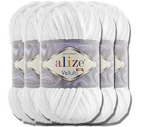 Alize Velluto - Lot de 5 pelotes de laine turque - 100 g chacune - Super Bulky - Pelote XXL pour Amigurumi - Douce - Laine bébé, pour crochet et tricot (Blanc - 55)
