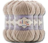 Alize Velluto Lot de 5 pelotes de laine turque de 100 g chacune - Super Bulky - Pelote XXL - Douce - Pour Amigurumi - Laine bébé, pour crochet et tricot (Beige - 530)