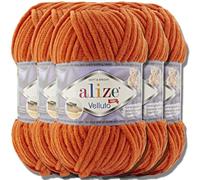 Alize Velluto - Lot de 5 pelotes de laine turque de 100 g chacune - Super Bulky - Pelote XXL - Douce - Pour Amigurumi - Laine bébé, pour tricot et crochet (Orange - 6)