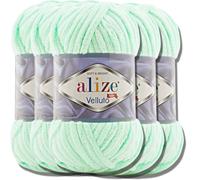 Alize Velluto - Lot de 5 pelotes de laine turque de 100 g chacune - Super Bulky - Pelote XXL pour Amigurumi - Douce - Laine bébé, pour crochet et tricot (Menthe - 464)