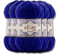 Alize Velluto - Lot de 5 pelotes de laine turque de 100 g chacune - Super Bulky - Pelote XXL - Pour Amigurumi - Laine bébé, pour crochet et tricot (Bleu marine - 360)