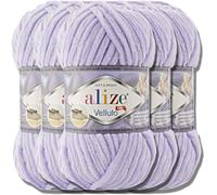 Alize Velluto - Lot de 5 pelotes de laine turque de 100 g chacune - Super Bulky - Pelote XXL pour Amigurumi - Douce - Laine bébé, pour crochet et tricot (Lilas - 146)