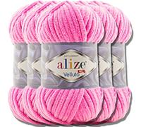 Alize Velluto - Lot de 5 pelotes de laine turque de 100 g chacune - Super Bulky - Pelote XXL pour Amigurumi - Douce - Laine bébé, pour crochet et tricot (Cotton candy - 121)