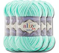 Alize Velluto - Lot de 5 pelotes de laine turque de 100 g chacune - Super Bulky - Pelote XXL pour Amigurumi - Douce- Laine bébé, pour crochet et tricot (turquoise clair - 19)