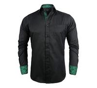 Alizeal Chemise business homme coupe slim business chemise patchwork à manches longues avec fermeture boutonnée, Noir + vert foncé-L