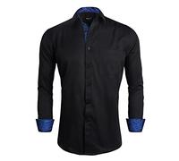 Alizeal Chemise business homme coupe slim business chemise patchwork à manches longues avec fermeture boutonnée, Noir + bleu roi-L