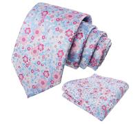 Alizeal Cravate florale pour homme avec poche carrée pour fête de mariage et mouchoir, 129-Bleu clair + Rose, taille unique