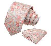 Alizeal Cravate florale pour homme avec poche carrée pour fête de mariage et mouchoir, 129-Vert clair + Corail, taille unique