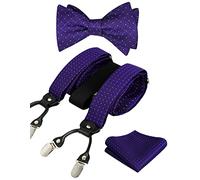 Alizeal Ensemble ceinture à pois et nœud papillon à nouer soi-même avec carré de poche pour homme, violet foncé, taille unique
