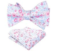 Alizeal Ensemble nœud papillon et mouchoir de poche pour homme Motif floral, Bleu clair + rose, taille unique