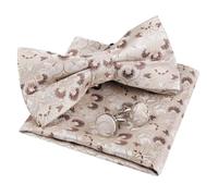 Alizeal Lot de 3 nœuds papillon pré-noués pour homme Motif floral et boutons de manchette, 052-Champagne + Marron, taille unique