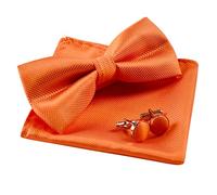 Alizeal Lot de Mouchoir, Nœud Papillon et Boutons de Manchette pour Homme-Orange