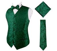 Alizeal Mens Classic 4pc Paisley Jacquard Waistcoat Suit Vest Set, Dark Green-L