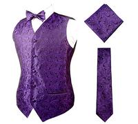 Alizeal Mens Classic 4pc Paisley Jacquard Waistcoat Suit Vest Set, Dark Purple-3XL