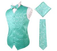 Alizeal Mens Classic 4pc Paisley Jacquard Waistcoat Suit Vest Set, Turquoise-S