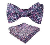 Alizeal Nœud papillon à nouer pour homme avec imprimé floral classique coloré pour fête de mariage avec carré de poche, 045-Bleu marine + Bleu + Rose, taille unique
